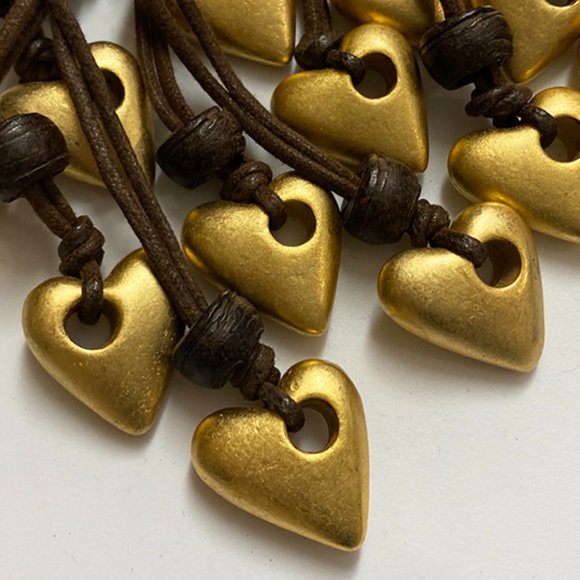 12 pcs, Brown Cord Necklaces with Golden Antiqued Style Heart-Shaped Pendant - Picture 5 of 5